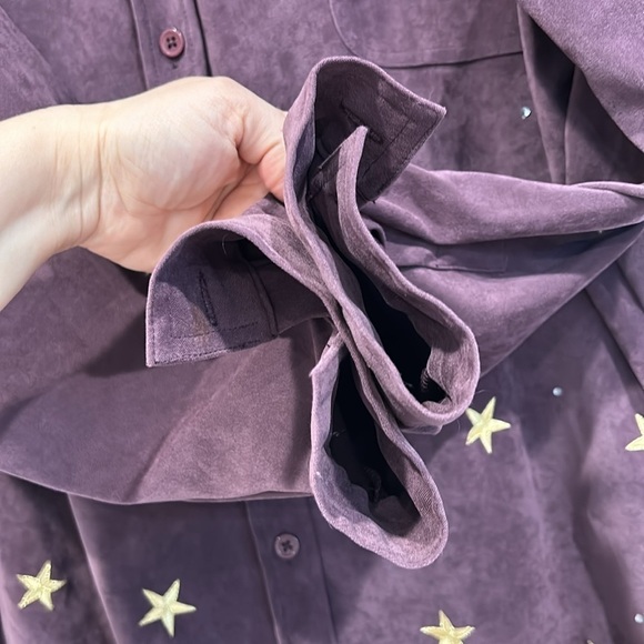 Vintage Quacker factory long sleeve button down faux suede embroidered star top - Picture 5 of 5